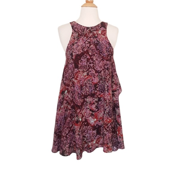 UO Silence + Noise Angel Purple Printed Floral Tulip Hem Swing Dress Size XS - Picture 10 of 14